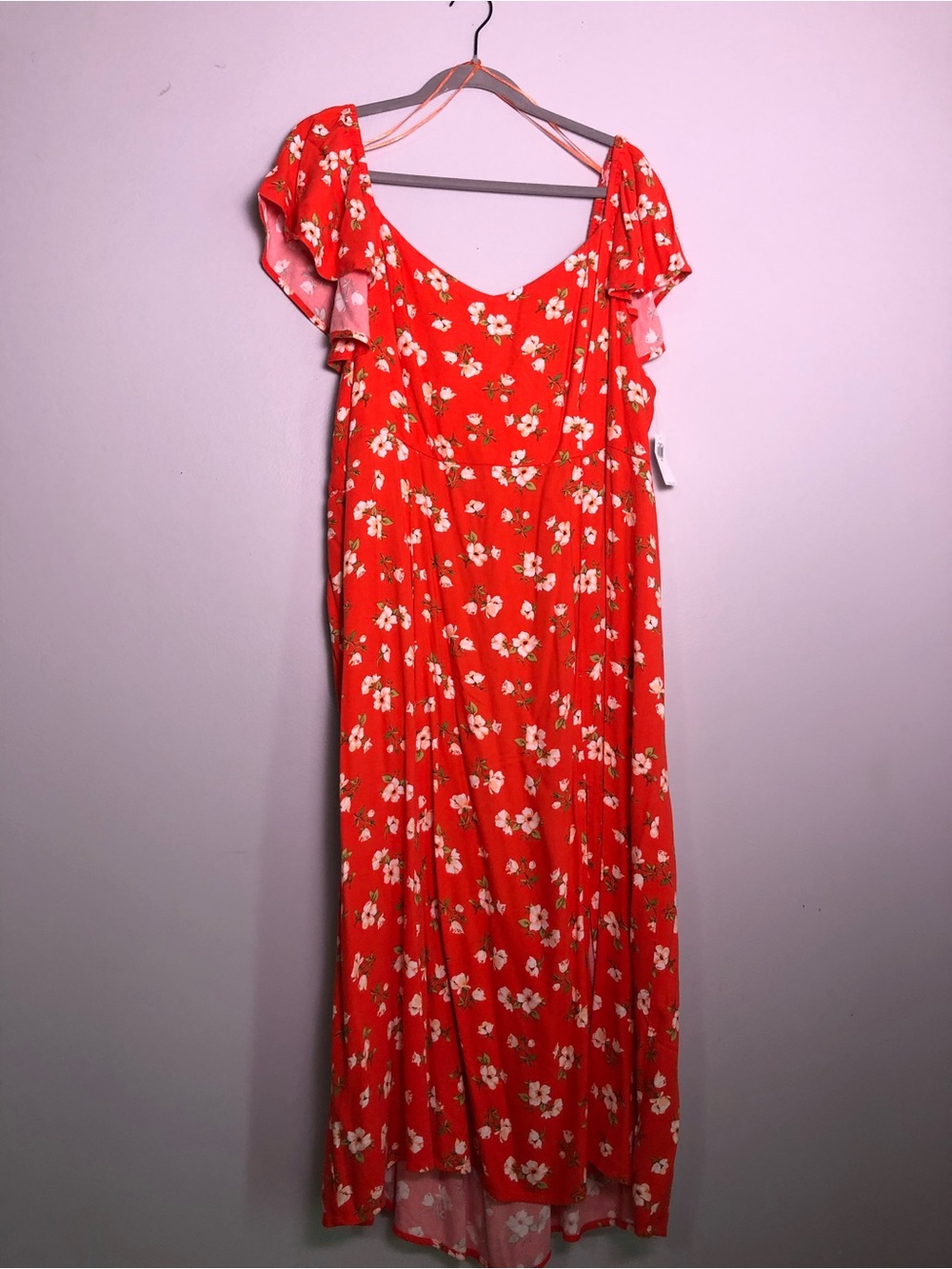 Old Navy Red Floral Maxi Dress with Flutter Sleeves